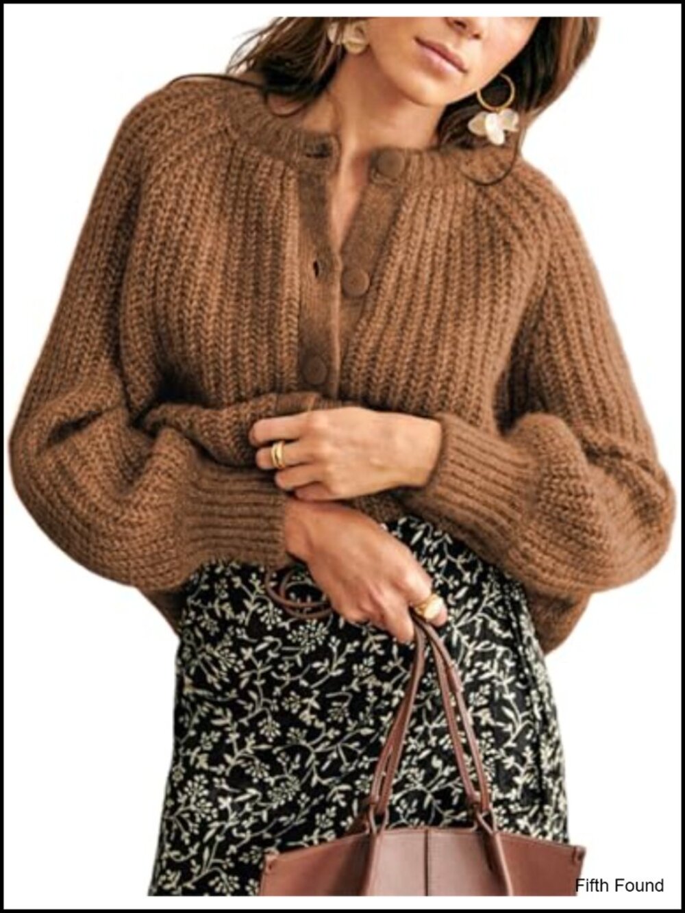 Womens Button Down Cardigan Sweater Balloon Sleeve Knit Outwear